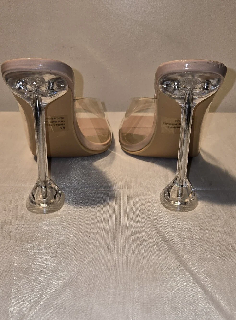Fashion Nova Nude Clear Strap Mule Heels